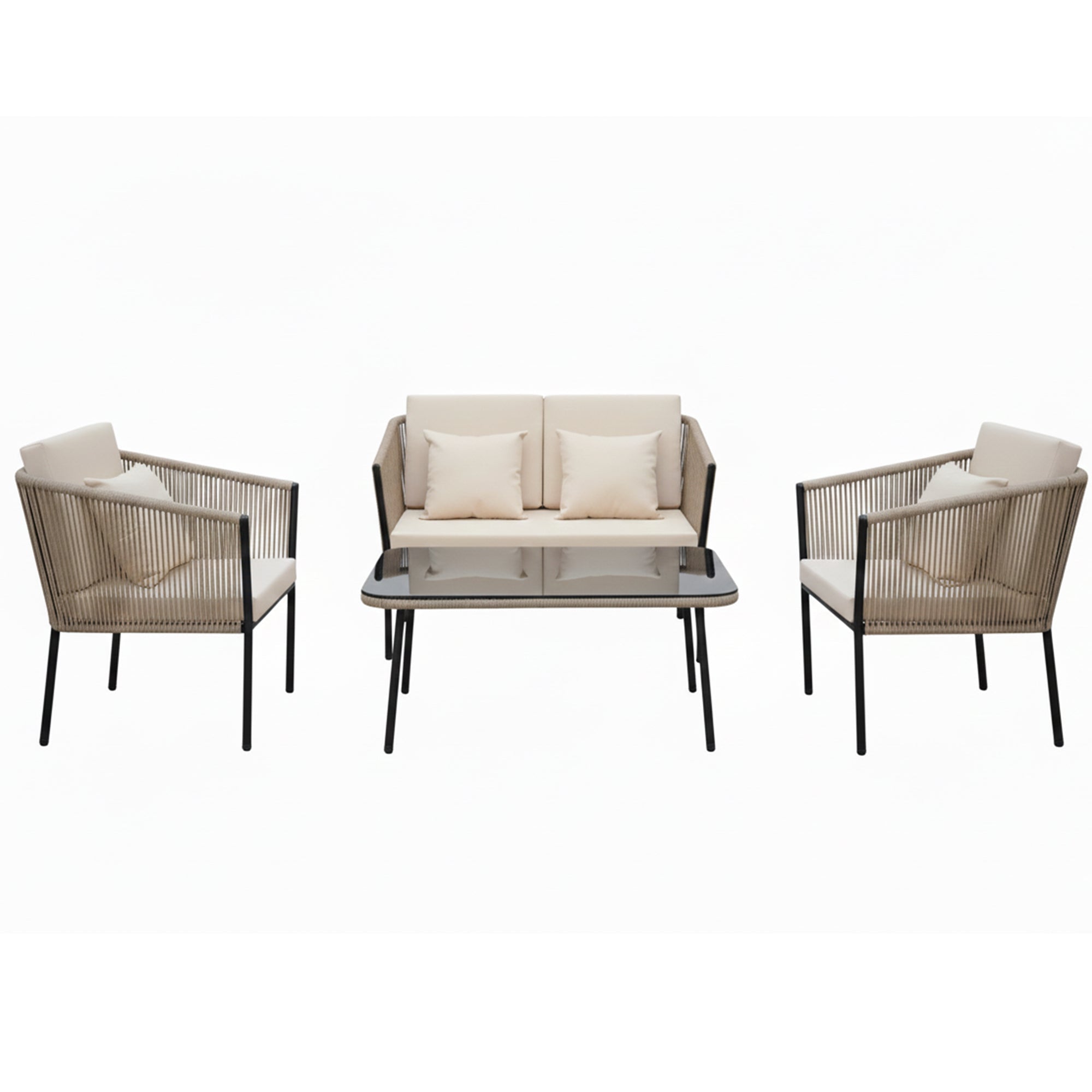 Parna Outdoor Garden Balcony Sofa Set 2 Seater , 2 Single Seater 1 Center Table Set Braided and Rope