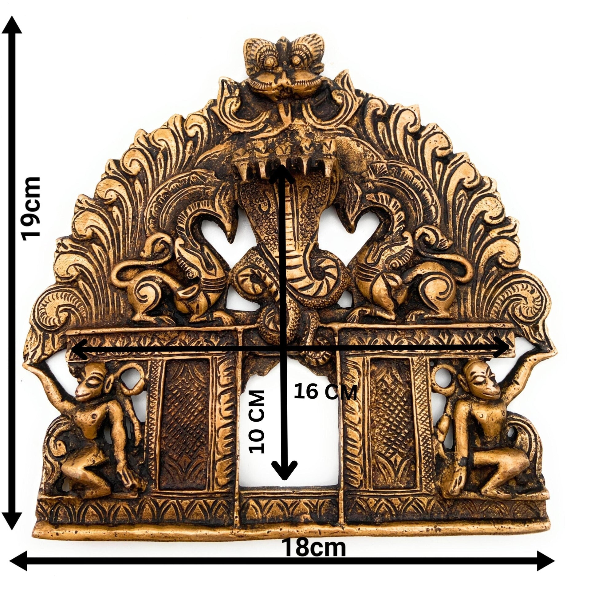 Bhunes Brass Prabhavali with Sheshnag – Traditional Arch Frame Wall Hanging for Temple, Pooja Mandir, God Idol Frame, Prabhawal Decor, Gold, 7.5 Inch, 1 Piece