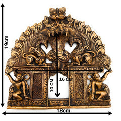 Bhunes Brass Prabhavali with Sheshnag – Traditional Arch Frame Wall Hanging for Temple, Pooja Mandir, God Idol Frame, Prabhawal Decor, Gold, 7.5 Inch, 1 Piece