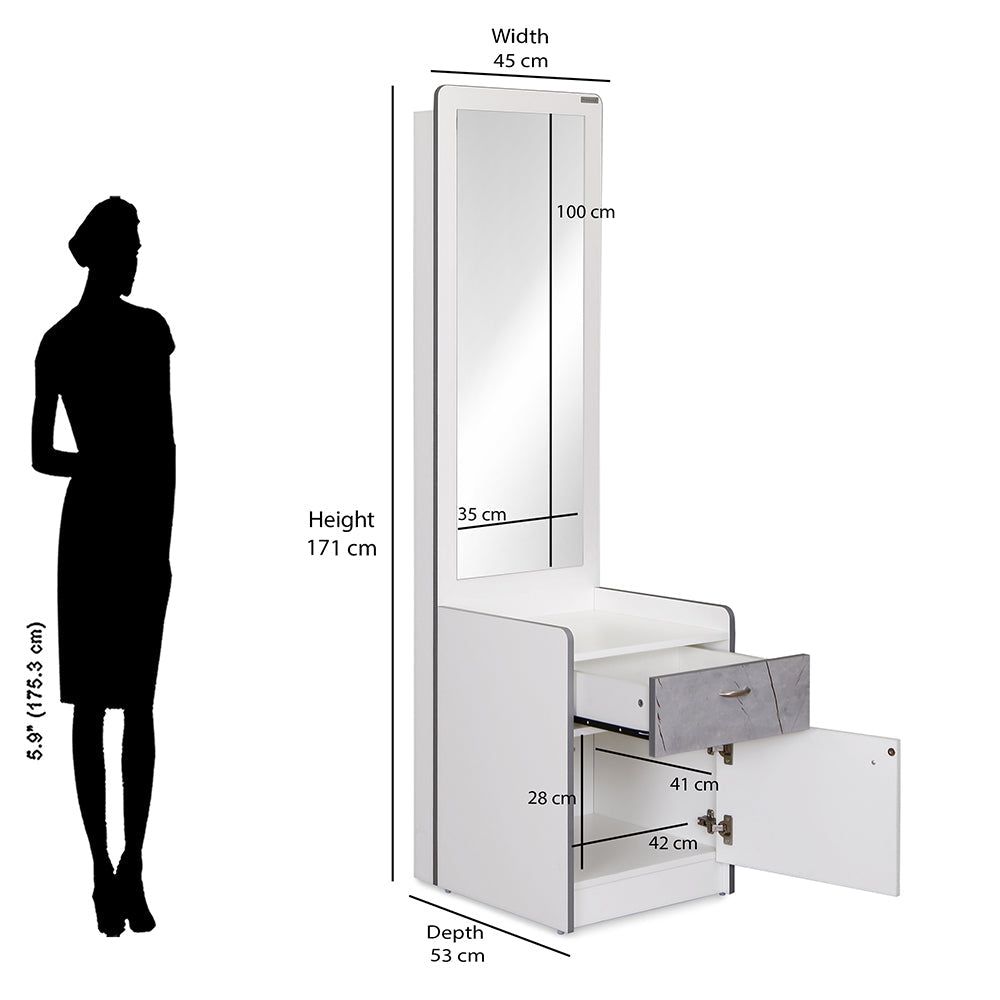 Nilkamal Marbito Dresser With Mirror (White)