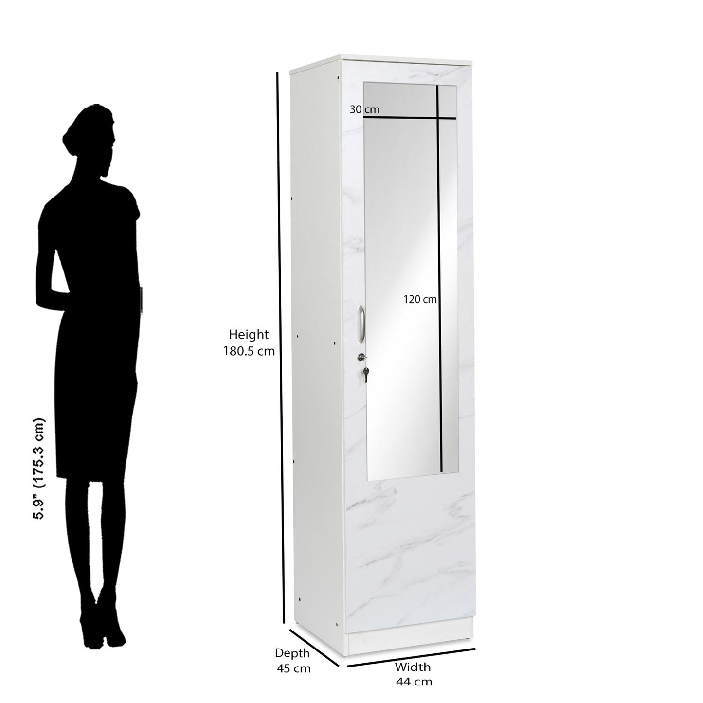Nilkamal Marbito 1 Door Wardrobe With Mirror (White)