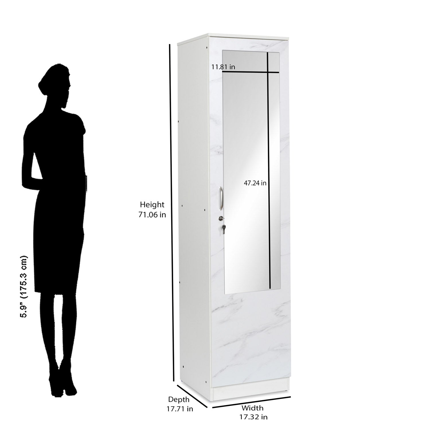 Nilkamal Marbito 1 Door Wardrobe With Mirror (White)