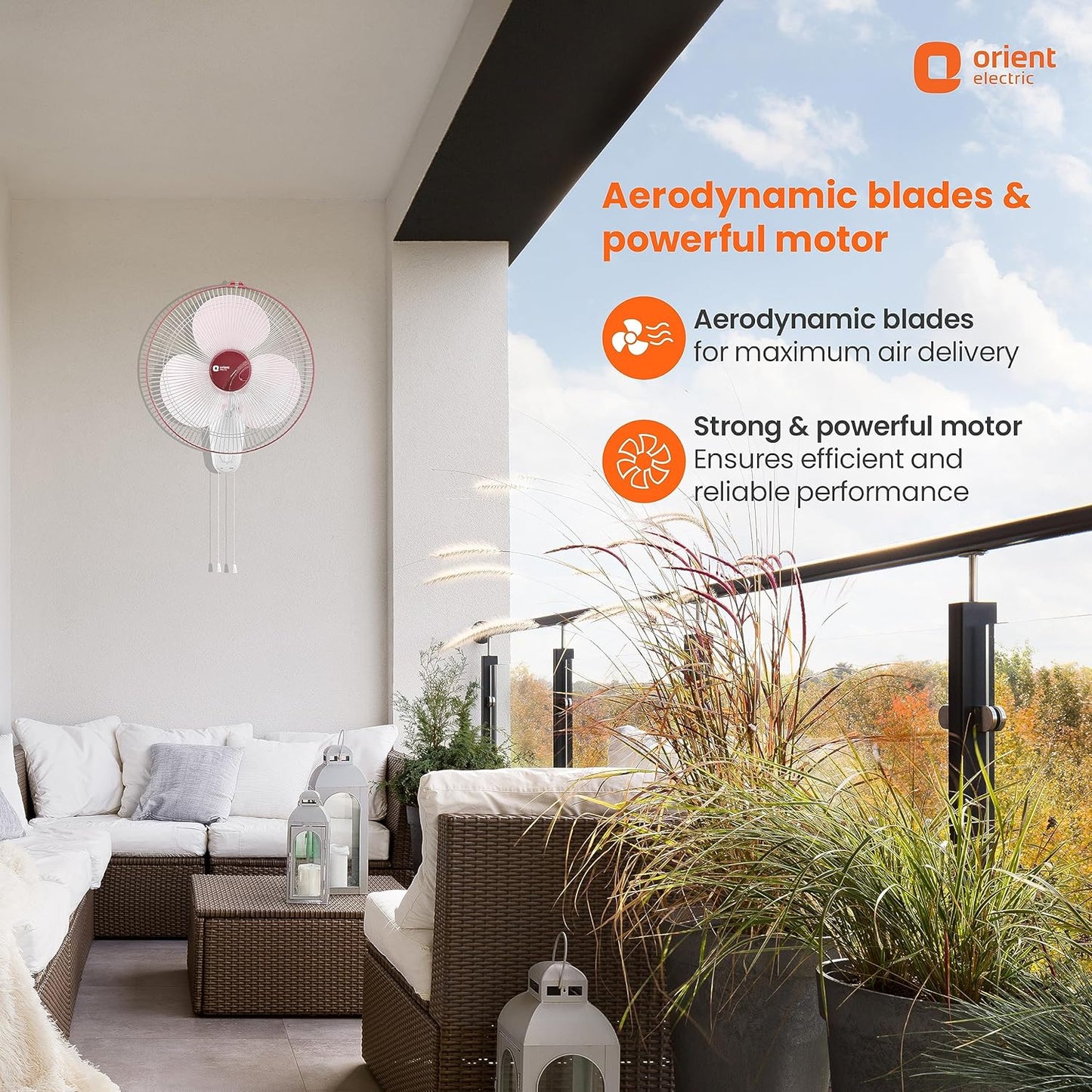 Orient Electric 400 MM Wall-44 Wall Fan | Wall Mount Fan for Home & Kitchen | Powerful Motor with High Air Delivery | Smooth Oscilation, 3-Speed Control | 2 Years Warranty by Orient | Red