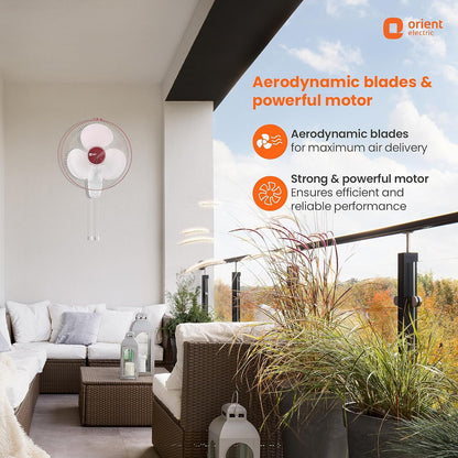 Orient Electric 400 MM Wall-44 Wall Fan | Wall Mount Fan for Home & Kitchen | Powerful Motor with High Air Delivery | Smooth Oscilation, 3-Speed Control | 2 Years Warranty by Orient | Red