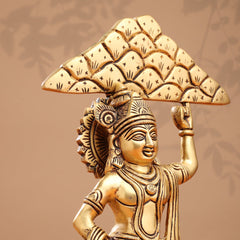 Brass Krishna With Cow And Goverdhan Parvat Idol (11 Inch)