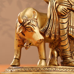 Brass Krishna With Cow And Goverdhan Parvat Idol (11 Inch)