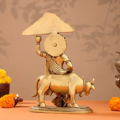 Brass Krishna With Cow And Goverdhan Parvat Idol (11 Inch)