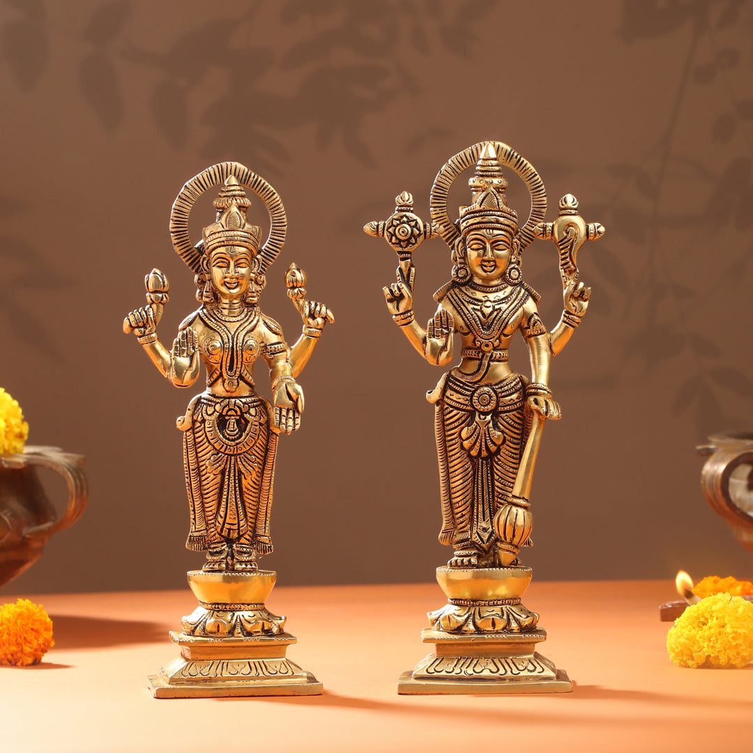Brass Standing Vishnu Lakshmi Set (10.5 Inch)