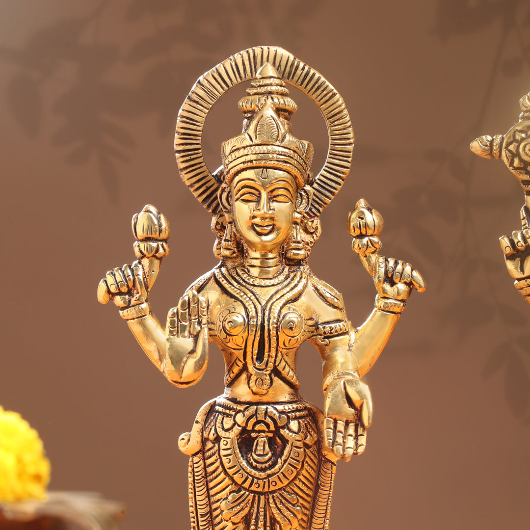 Brass Standing Vishnu Lakshmi Set (10.5 Inch)