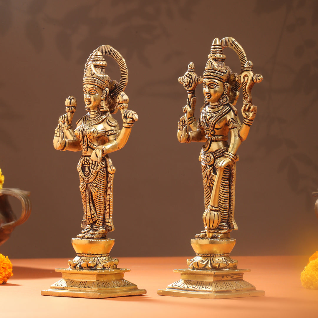Brass Standing Vishnu Lakshmi Set (10.5 Inch)