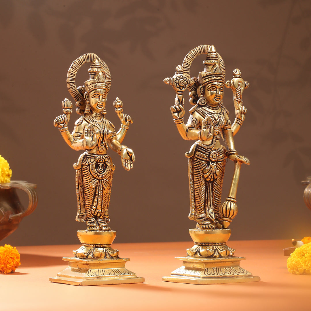 Brass Standing Vishnu Lakshmi Set (10.5 Inch)