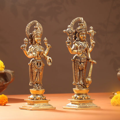 Brass Standing Vishnu Lakshmi Set (10.5 Inch)
