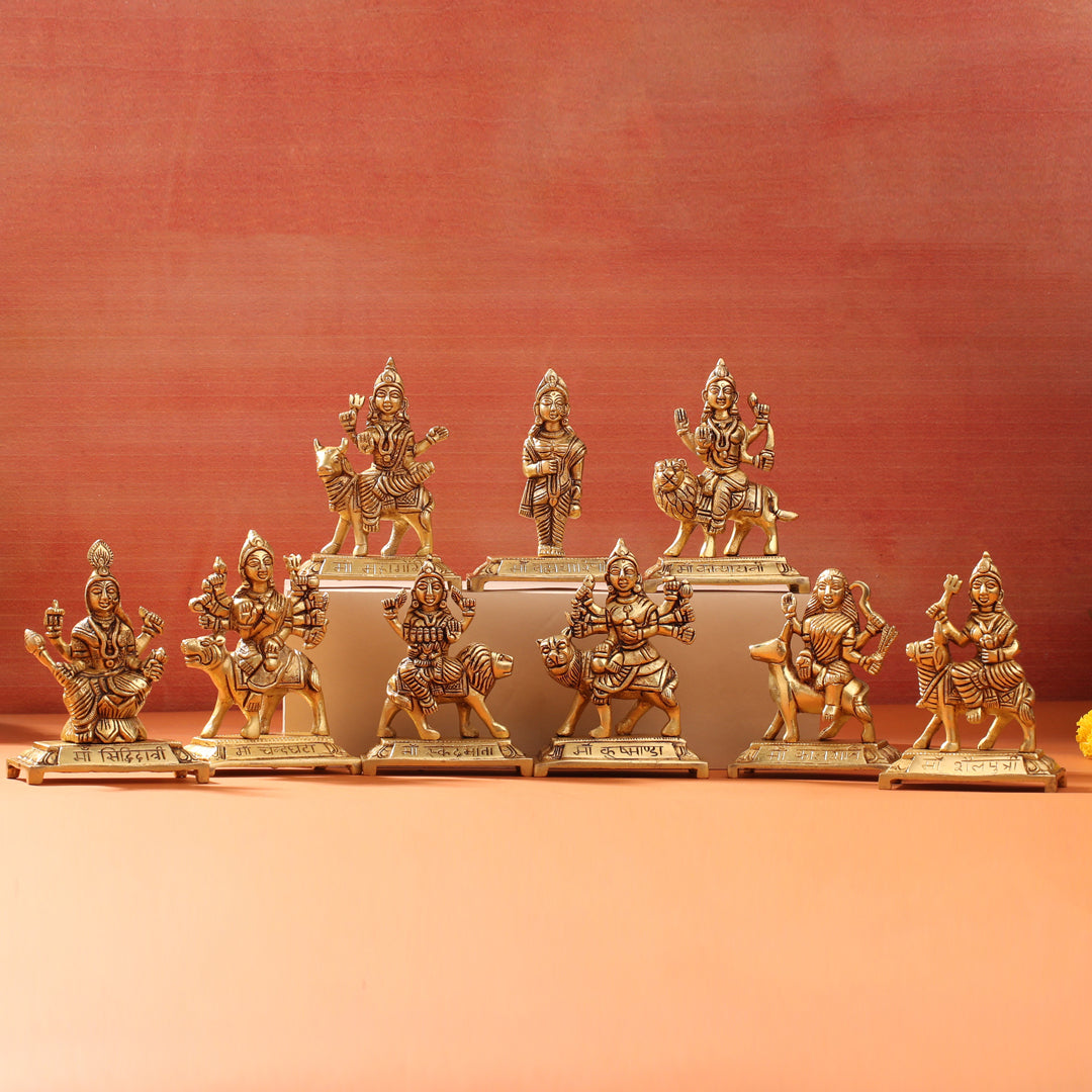 Brass Navdurga Idols Set (4.8 Inch)