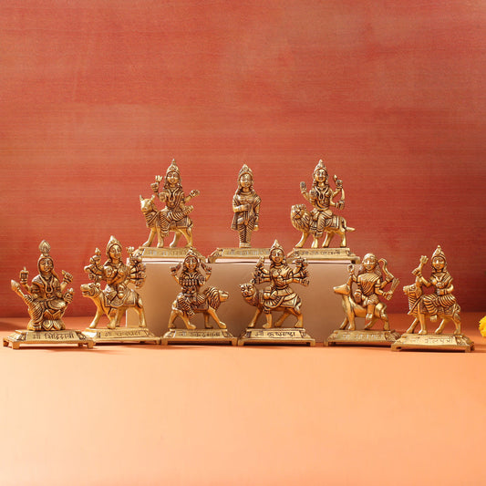 Brass Navdurga Idols Set (4.8 Inch)