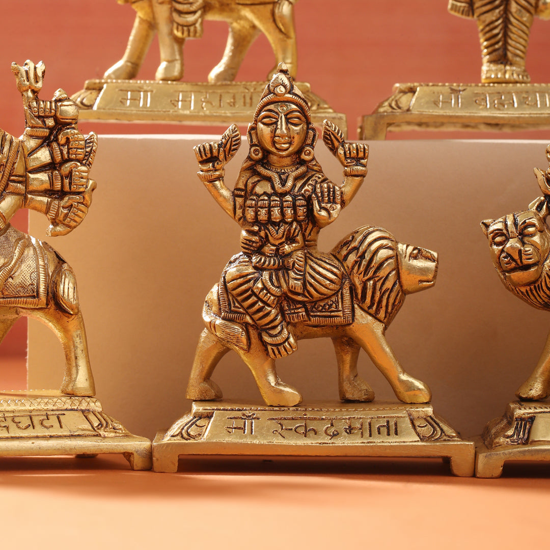 Brass Navdurga Idols Set (4.8 Inch)