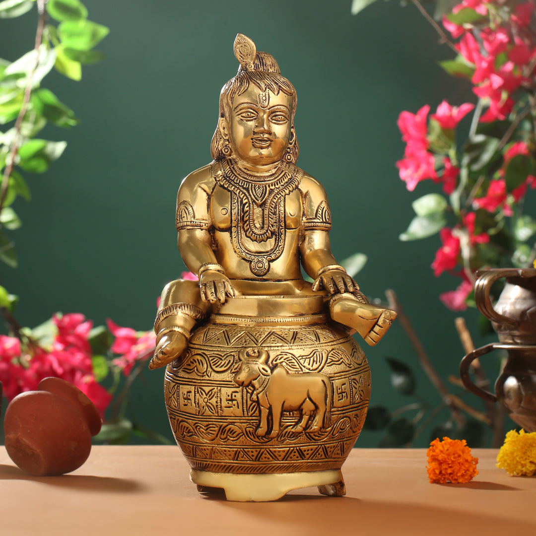 Brass Laddu Gopal With Kalash Idol (14.5 Inch)