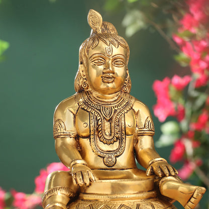Brass Laddu Gopal With Kalash Idol (14.5 Inch)