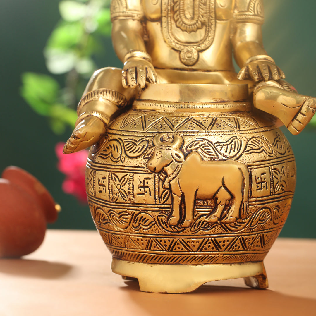 Brass Laddu Gopal With Kalash Idol (14.5 Inch)