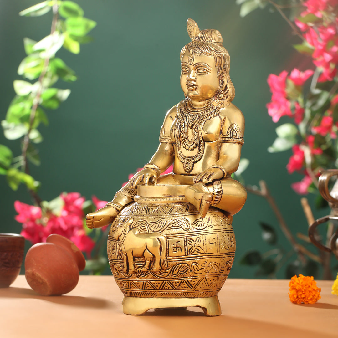 Brass Laddu Gopal With Kalash Idol (14.5 Inch)