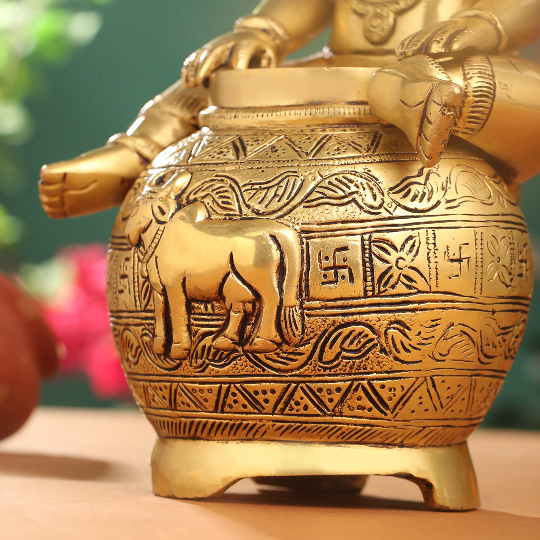 Brass Laddu Gopal With Kalash Idol (14.5 Inch)