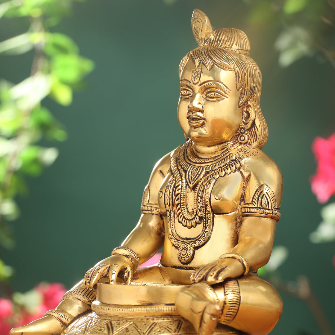 Brass Laddu Gopal With Kalash Idol (14.5 Inch)