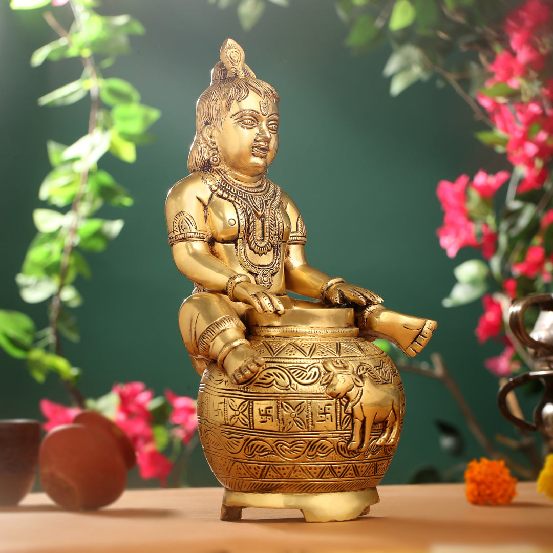 Brass Laddu Gopal With Kalash Idol (14.5 Inch)