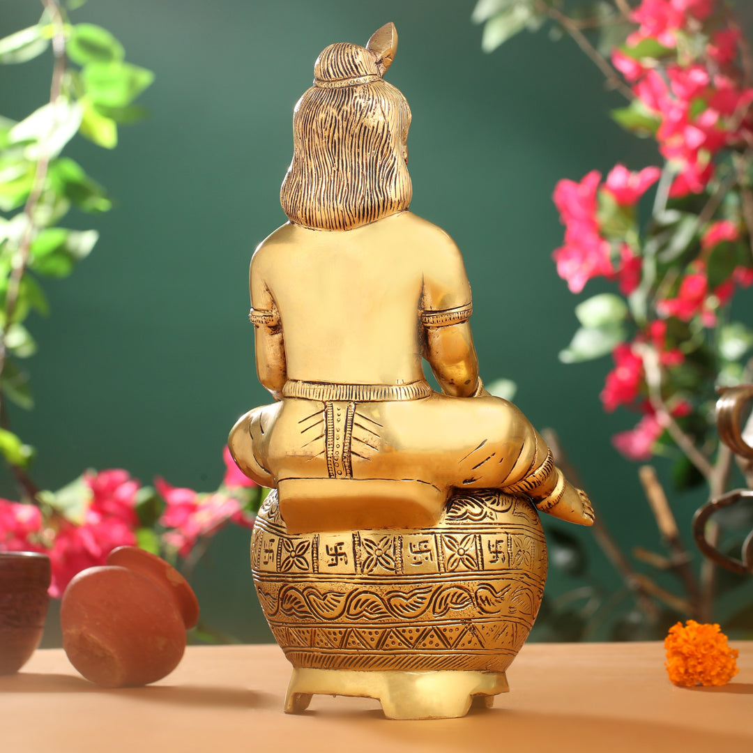 Brass Laddu Gopal With Kalash Idol (14.5 Inch)
