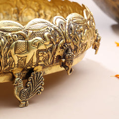 Brass Ganesha And Elephant Carving Urli