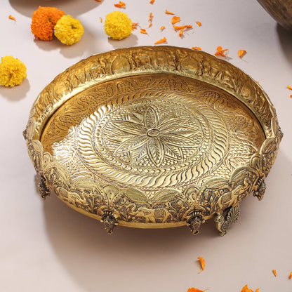 Brass Ganesha And Elephant Carving Urli