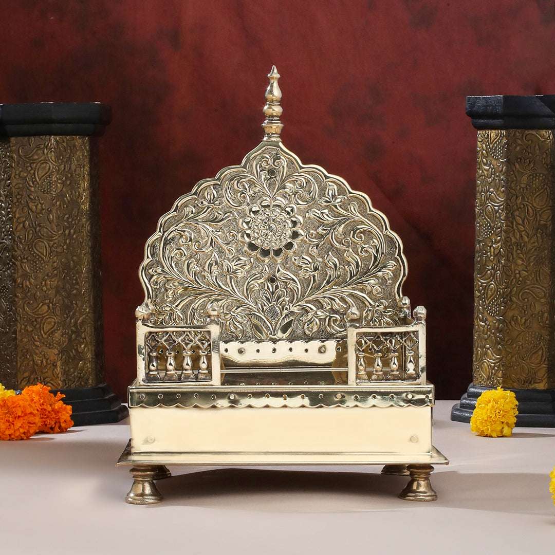 Handcrafted Brass Singhasan with Dome for Laddu Gopal