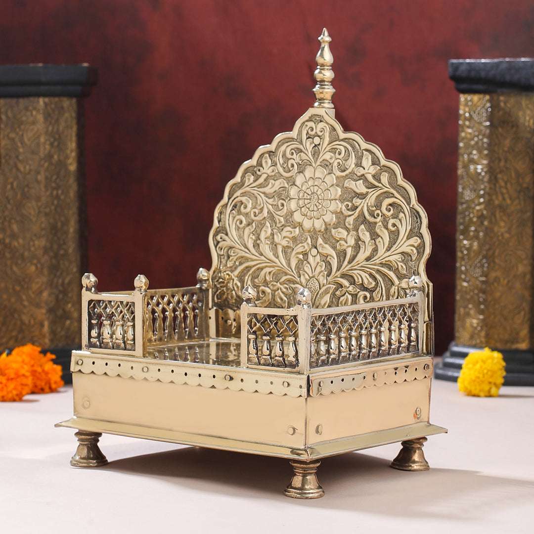 Handcrafted Brass Singhasan with Dome for Laddu Gopal