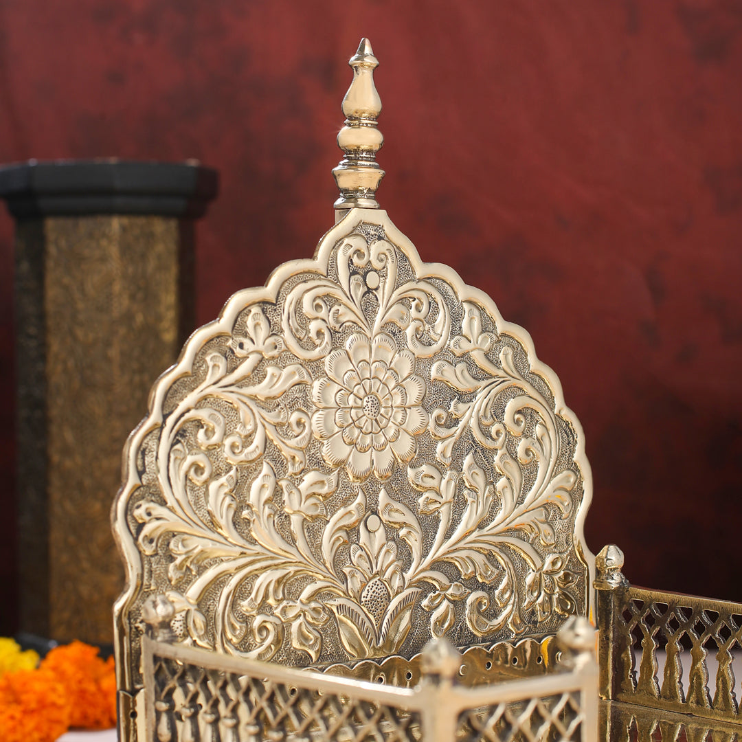 Handcrafted Brass Singhasan with Dome for Laddu Gopal