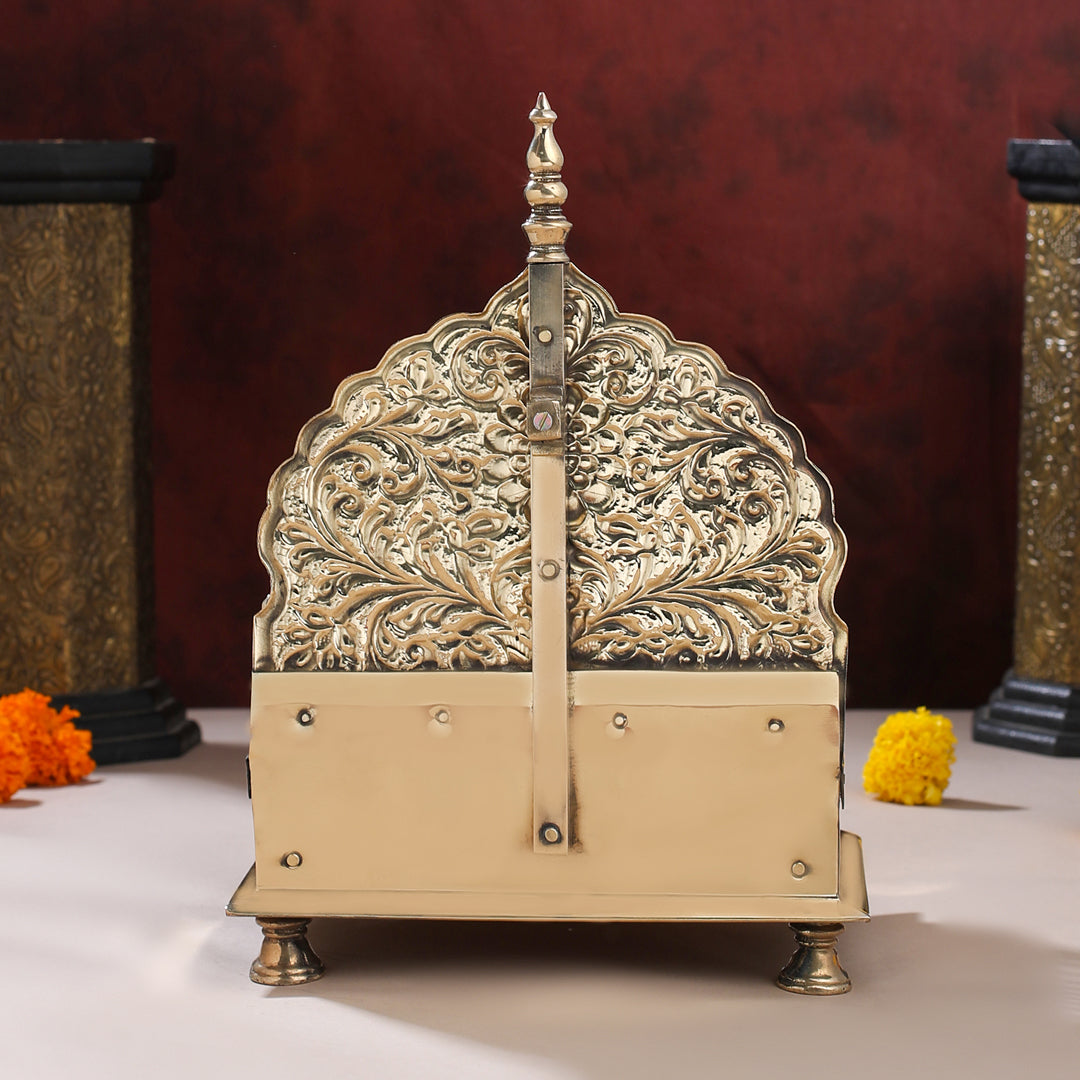 Handcrafted Brass Singhasan with Dome for Laddu Gopal