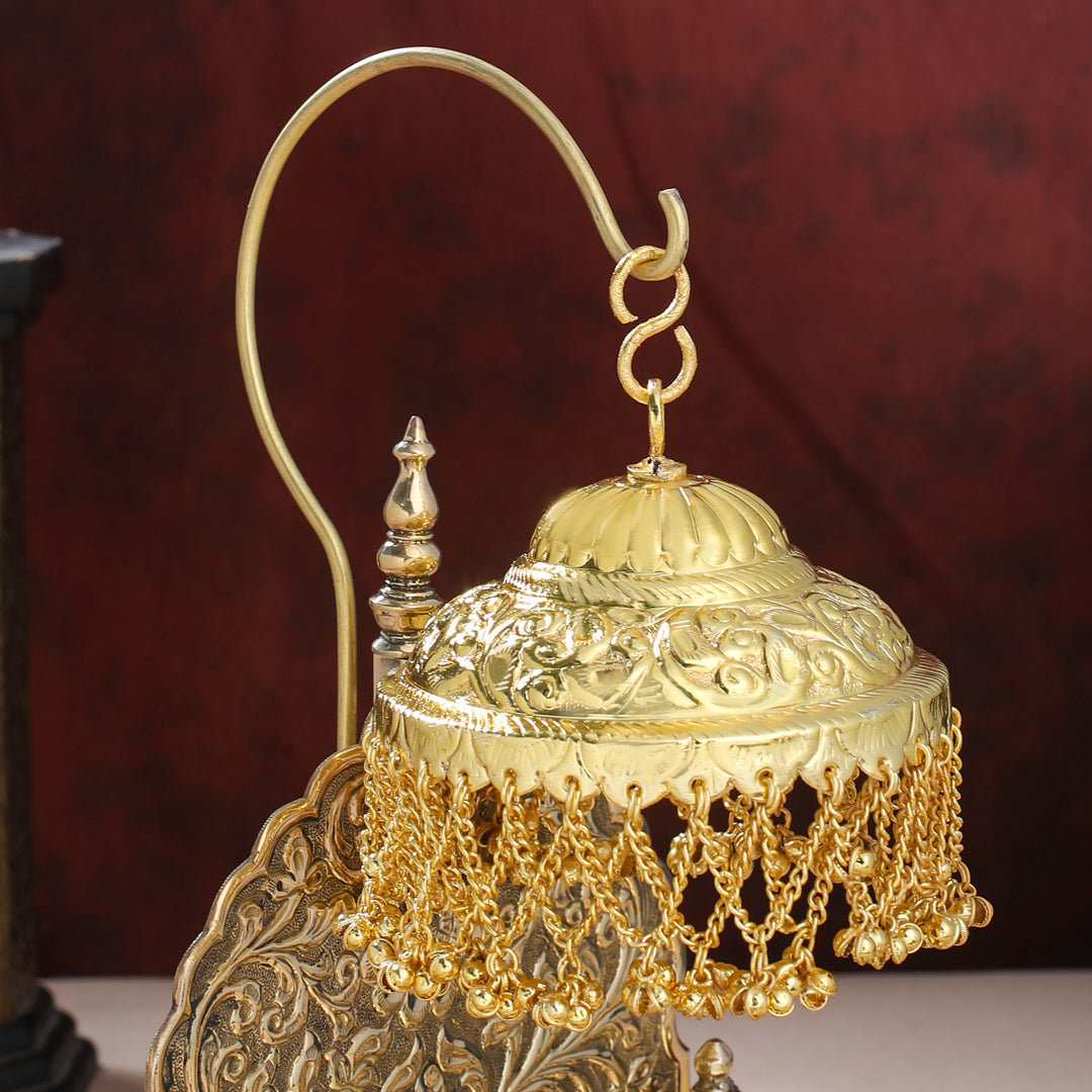 Handcrafted Brass Singhasan with Dome for Laddu Gopal