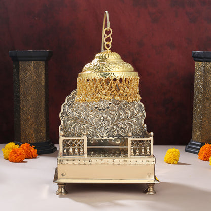 Handcrafted Brass Singhasan with Dome for Laddu Gopal