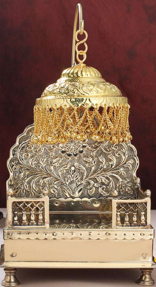 Handcrafted Brass Singhasan with Dome for Laddu Gopal