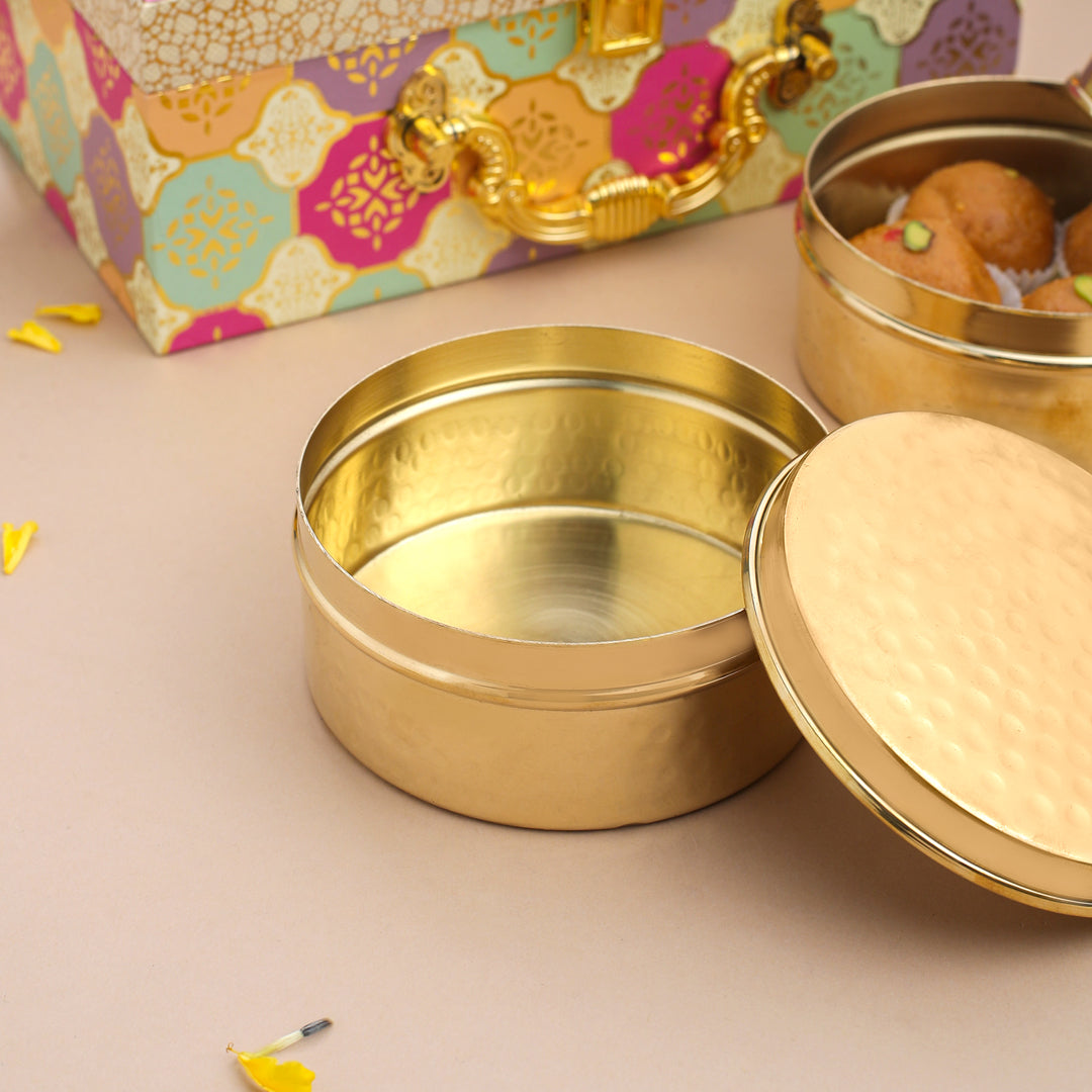 Brass Ladoo Box Gift Hamper (2 Inch)
