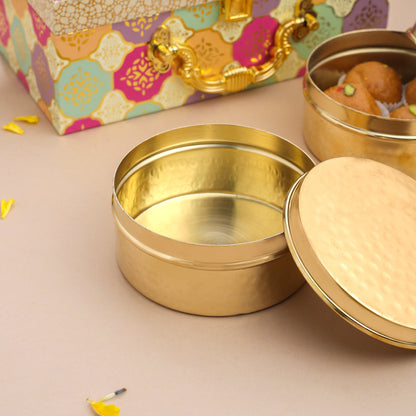 Brass Ladoo Box Gift Hamper (2 Inch)