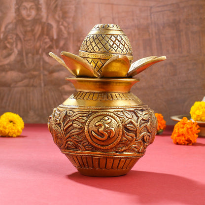 Brass Kalash with Coconut & Leaves (8 Inch)