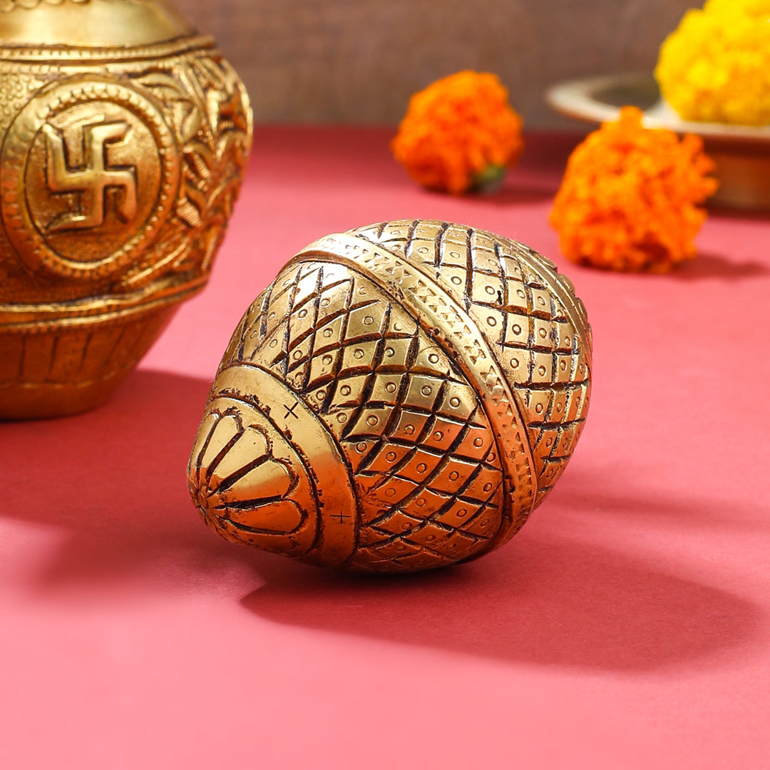 Brass Kalash with Coconut & Leaves (8 Inch)