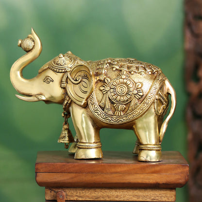 Brass Decorative Elephant Statue – Symbol of Strength, Wisdom & Prosperity (9.5 Inch)
