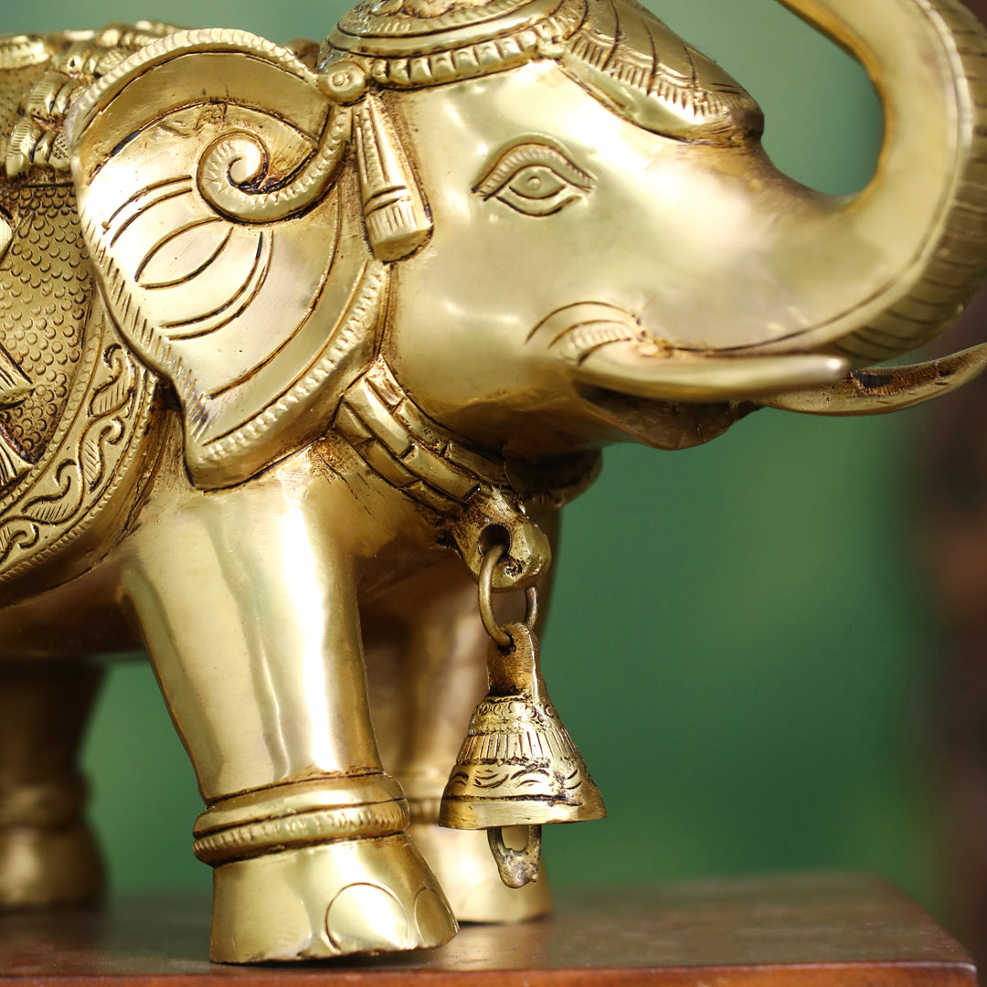 Brass Decorative Elephant Statue – Symbol of Strength, Wisdom & Prosperity (9.5 Inch)