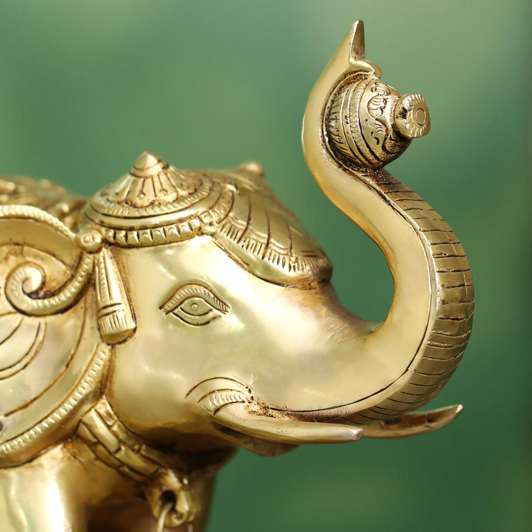 Brass Decorative Elephant Statue – Symbol of Strength, Wisdom & Prosperity (9.5 Inch)