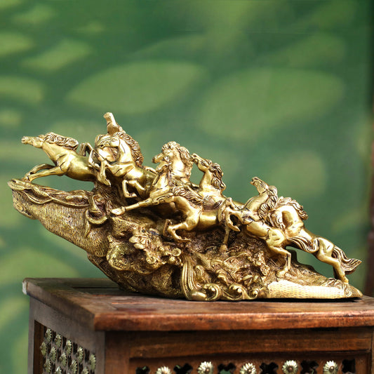 Brass Nine-Headed Horse Statue – Feng Shui Symbol of Power & Success (10.5 Inch)