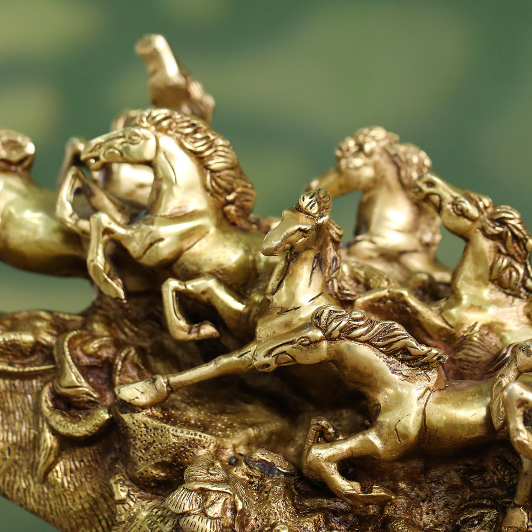 Brass Nine-Headed Horse Statue – Feng Shui Symbol of Power & Success (10.5 Inch)