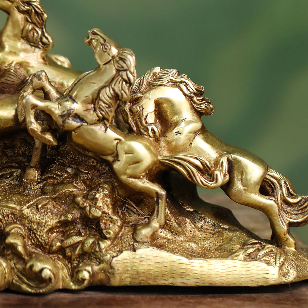 Brass Nine-Headed Horse Statue – Feng Shui Symbol of Power & Success (10.5 Inch)
