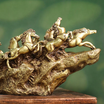 Brass Nine-Headed Horse Statue – Feng Shui Symbol of Power & Success (10.5 Inch)