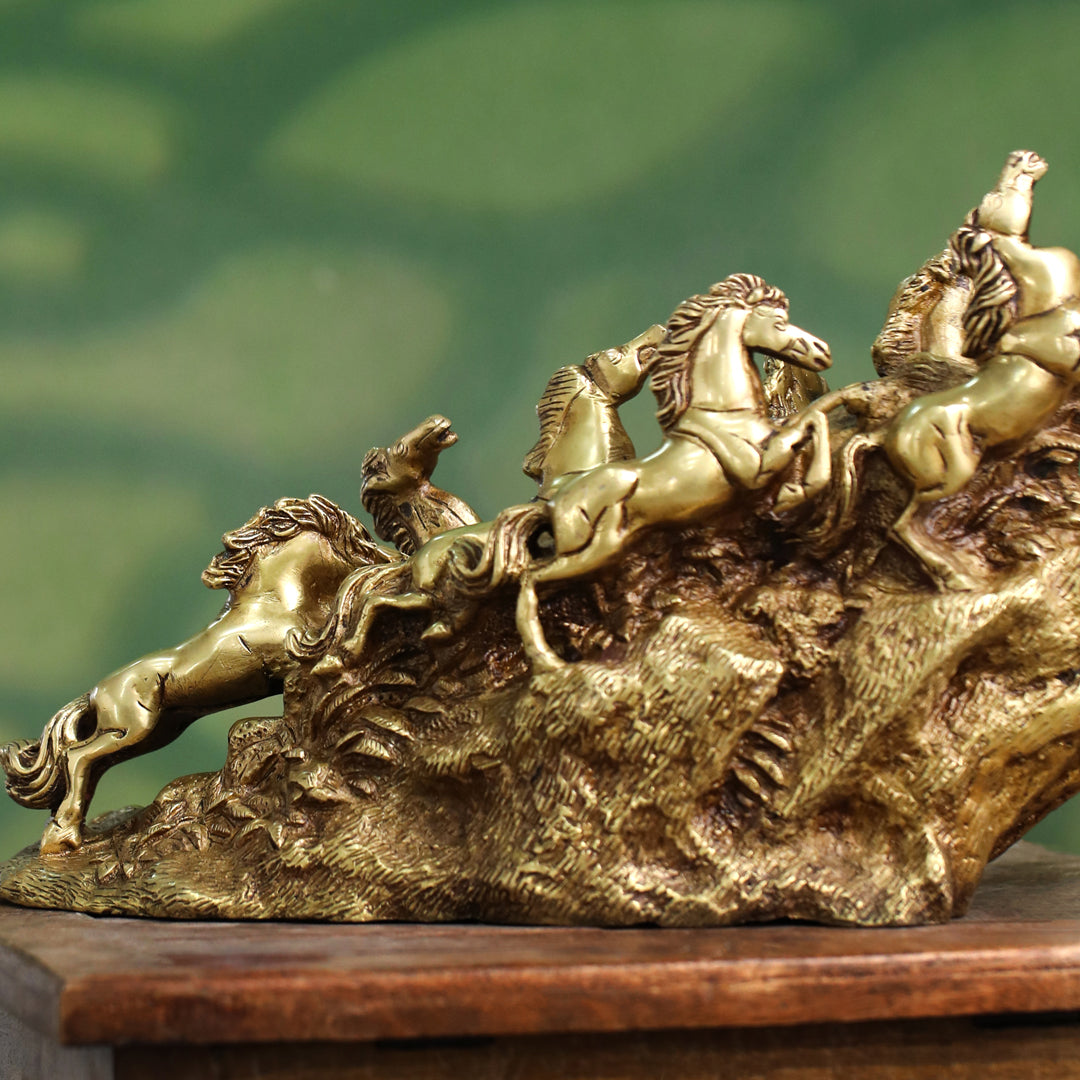 Brass Nine-Headed Horse Statue – Feng Shui Symbol of Power & Success (10.5 Inch)