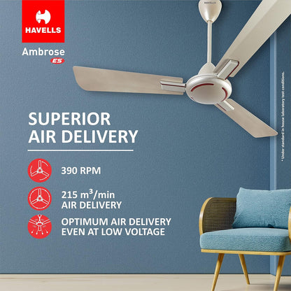 Havells 1200mm Ambrose ES Ceiling Fan|Premium Finish, Decorative Fan, Elegant Look, High Air Delivery, Energy Saving, 100% Pure Copper Motor|2 Year Warranty by Brand|(Pack of 2, Gold Mist Wood) 1 Star