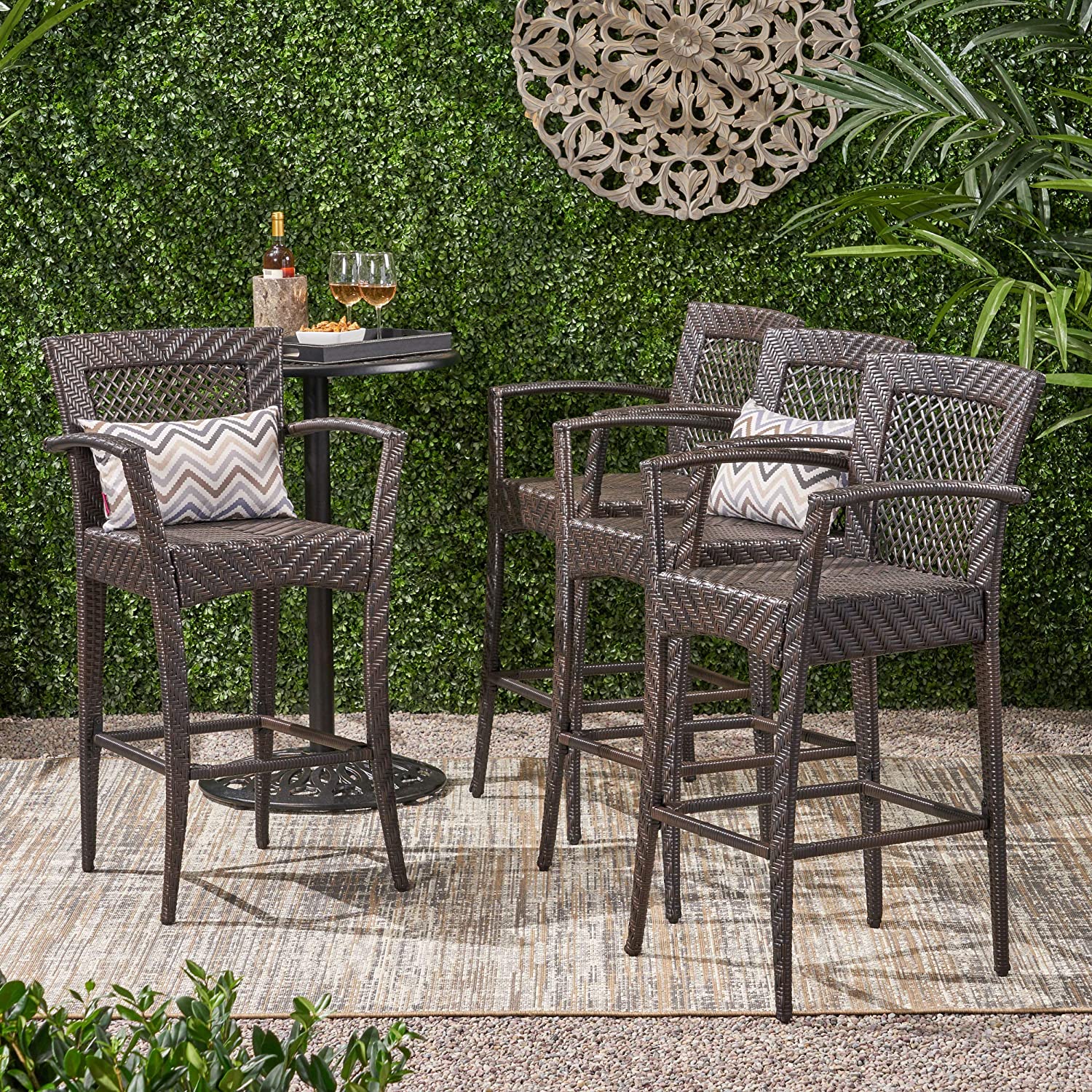 Severino Outdoor Patio Bar Chair 4 Chairs For Balcony (Brown)